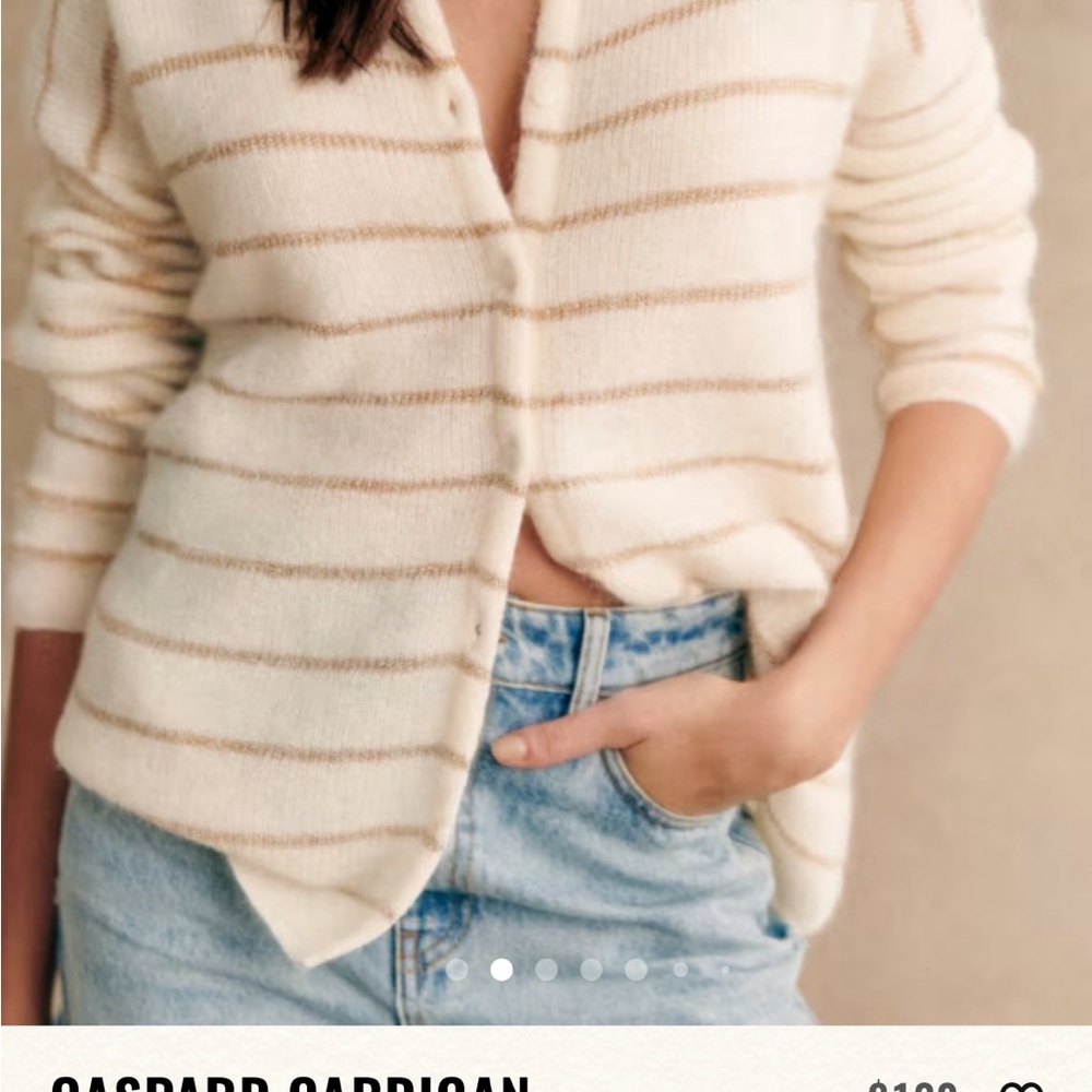 Sezane Cream and Gold Cardigan Sweater